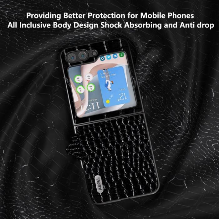 ABEEL - ABEEL Samsung Galaxy Z Flip5 Skal i Äkta Läder - Svart