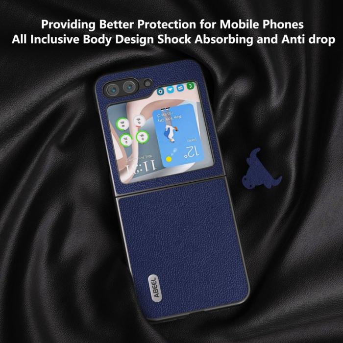 ABEEL - ABEEL Samsung Galaxy Z Flip5 Skal i Cowhide Läder - Blå