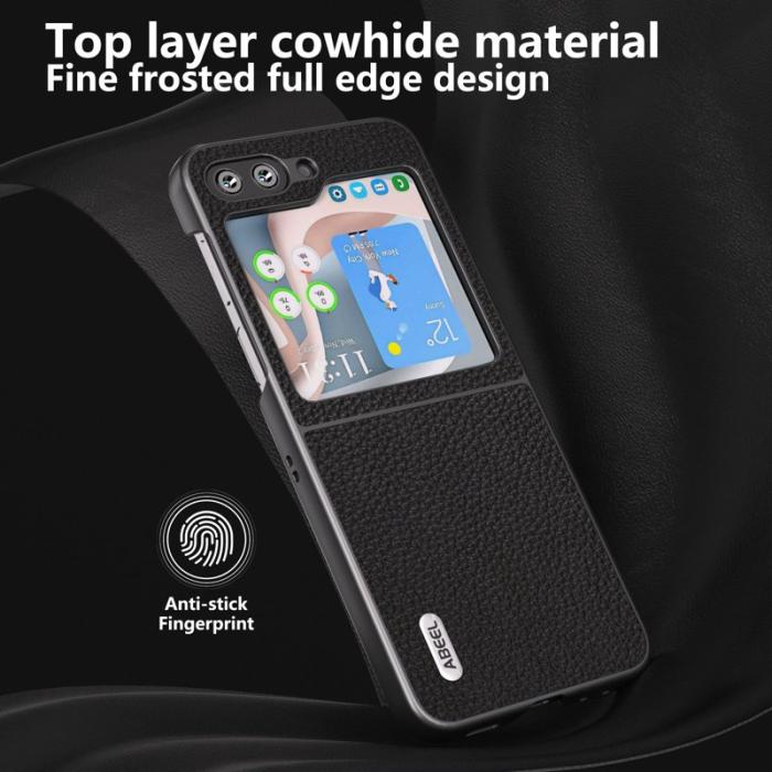 ABEEL - ABEEL Samsung Galaxy Z Flip5 Skal i Läder - Svart