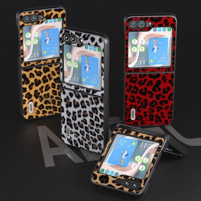 ABEEL - ABEEL Samsung Galaxy Z Flip5 Skal Leopardmönster Silver