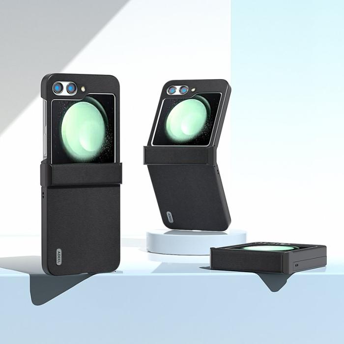 ABEEL - ABEEL Samsung Galaxy Z Flip5 Skal Nappa Textur Hinge Skydd Svart