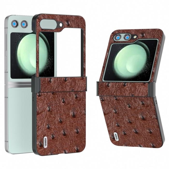 ABEEL - ABEEL Samsung Galaxy Z Flip5 Skal Ostrich Textur Kaffe
