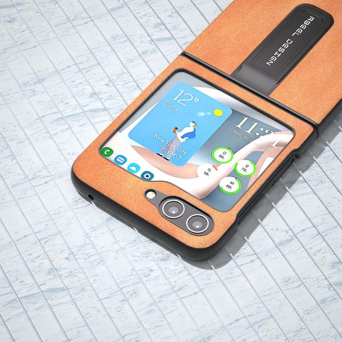 ABEEL - ABEEL Samsung Galaxy Z Flip5 Skal PU Läder Brun