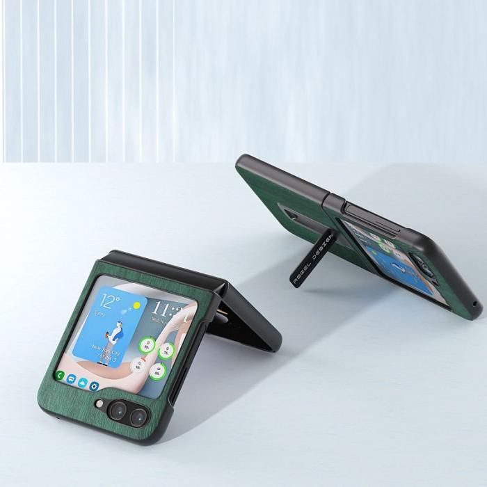 ABEEL - ABEEL Samsung Galaxy Z Flip5 Skal PU Läder Grön Wood Texture