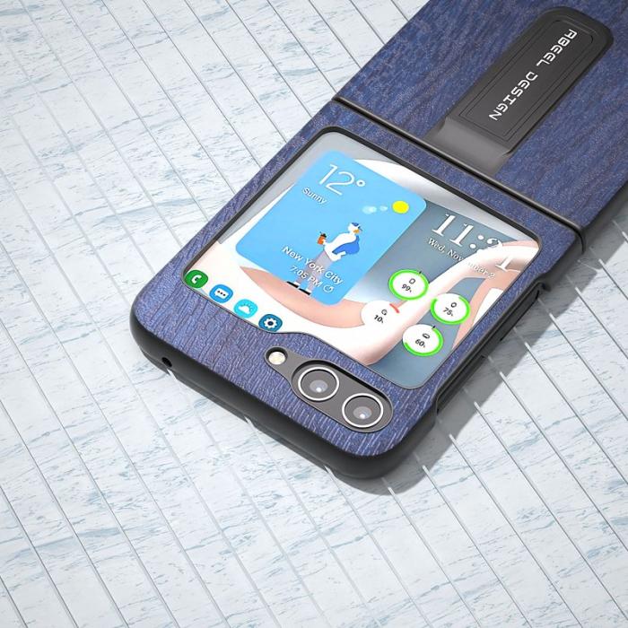 ABEEL - ABEEL Samsung Galaxy Z Flip5 Skal PU Läder Kickstand Blå