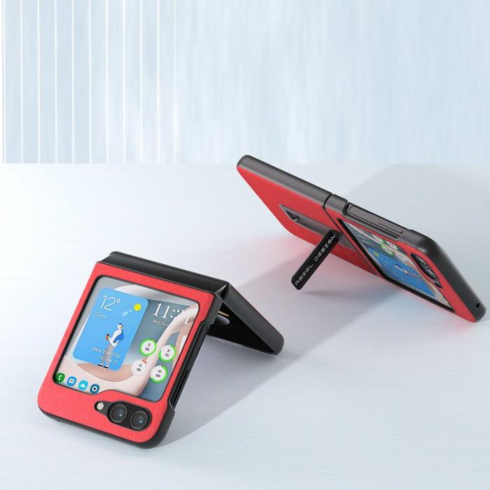 ABEEL - ABEEL Samsung Galaxy Z Flip5 Skal PU Läder Kickstand Röd