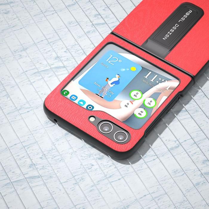 ABEEL - ABEEL Samsung Galaxy Z Flip5 Skal PU Läder Kickstand Röd