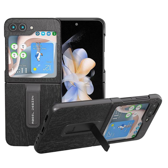 ABEEL - ABEEL Samsung Galaxy Z Flip5 Skal PU Läder Kickstand Svart