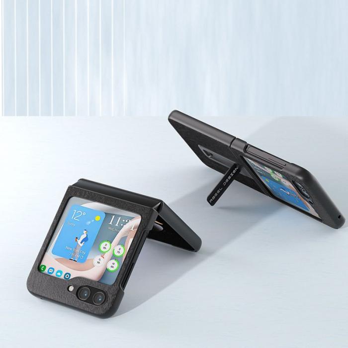 ABEEL - ABEEL Samsung Galaxy Z Flip5 Skal PU Läder Kickstand Svart