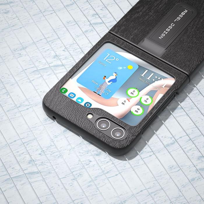 ABEEL - ABEEL Samsung Galaxy Z Flip5 Skal PU Läder Kickstand Svart