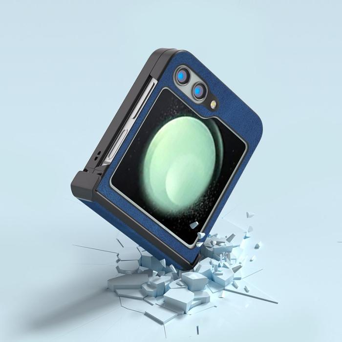 ABEEL - ABEEL Samsung Galaxy Z Flip5 Skal Retro Läder + PC Hinge Blå