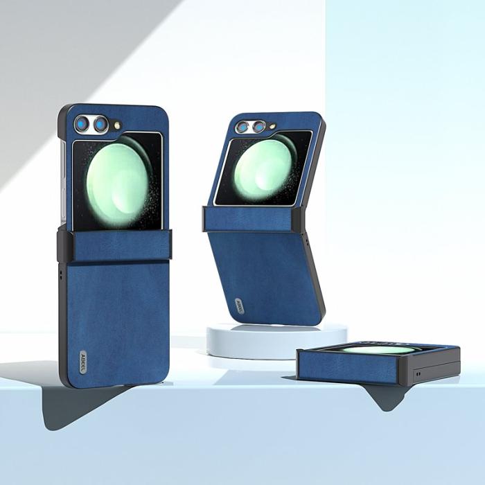 ABEEL - ABEEL Samsung Galaxy Z Flip5 Skal Retro Läder + PC Hinge Blå