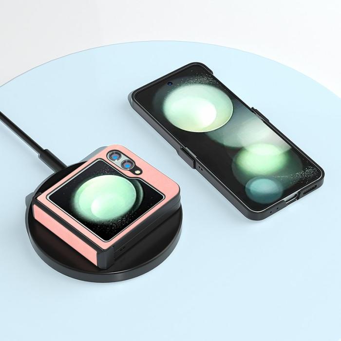 ABEEL - ABEEL Samsung Galaxy Z Flip5 Skal Retro Läder + PC - Rosa