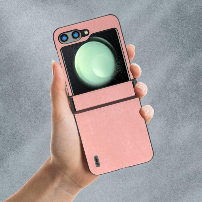 ABEEL - ABEEL Samsung Galaxy Z Flip5 Skal Retro Läder + PC - Rosa