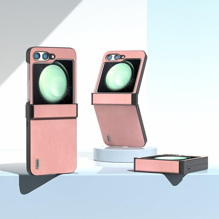 ABEEL - ABEEL Samsung Galaxy Z Flip5 Skal Retro Läder + PC - Rosa
