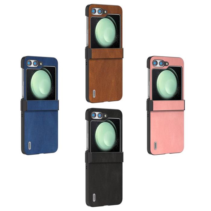 ABEEL - ABEEL Samsung Galaxy Z Flip5 Skal Retro Läder + PC - Rosa