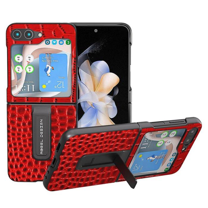 ABEEL - ABEEL Samsung Galaxy Z Flip5 Skal Röd i Äkta Läder och PC