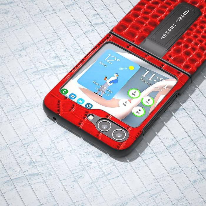 ABEEL - ABEEL Samsung Galaxy Z Flip5 Skal Röd i Äkta Läder och PC