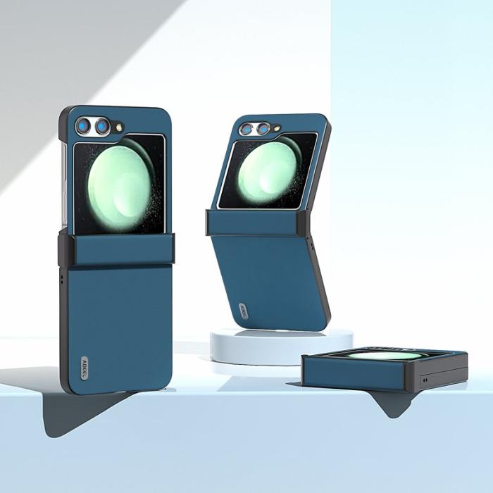 ABEEL - ABEEL Samsung Galaxy Z Flip5 Skal Silky Touch Äkta Läder Blå