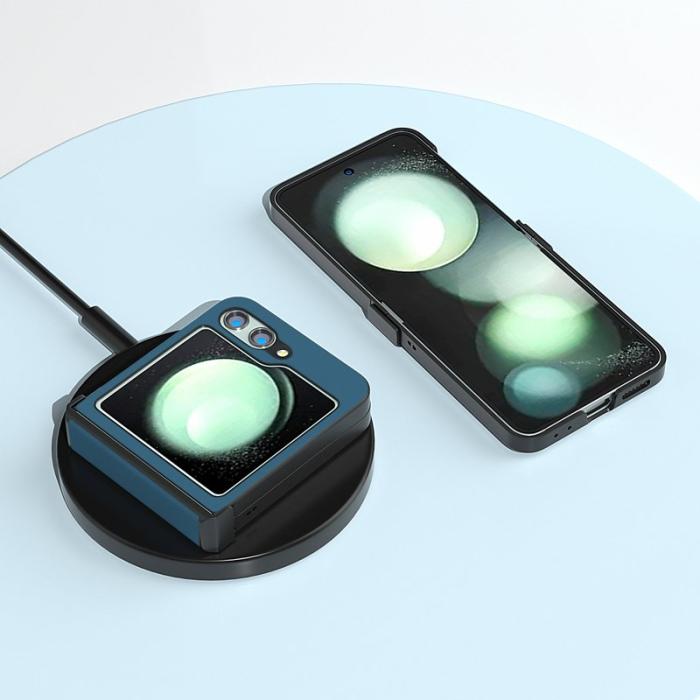 ABEEL - ABEEL Samsung Galaxy Z Flip5 Skal Silky Touch Äkta Läder Blå