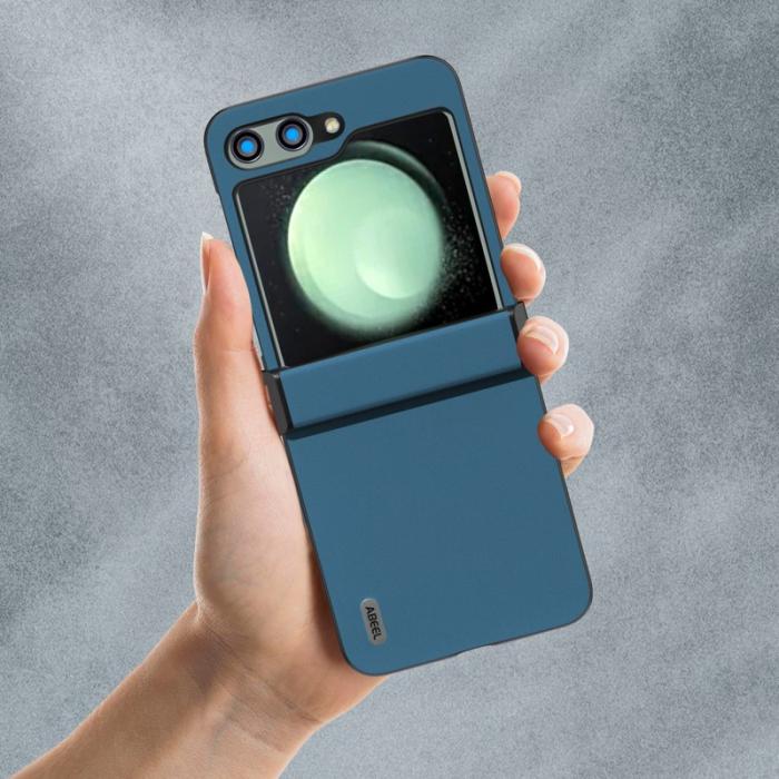 ABEEL - ABEEL Samsung Galaxy Z Flip5 Skal Silky Touch Äkta Läder Blå