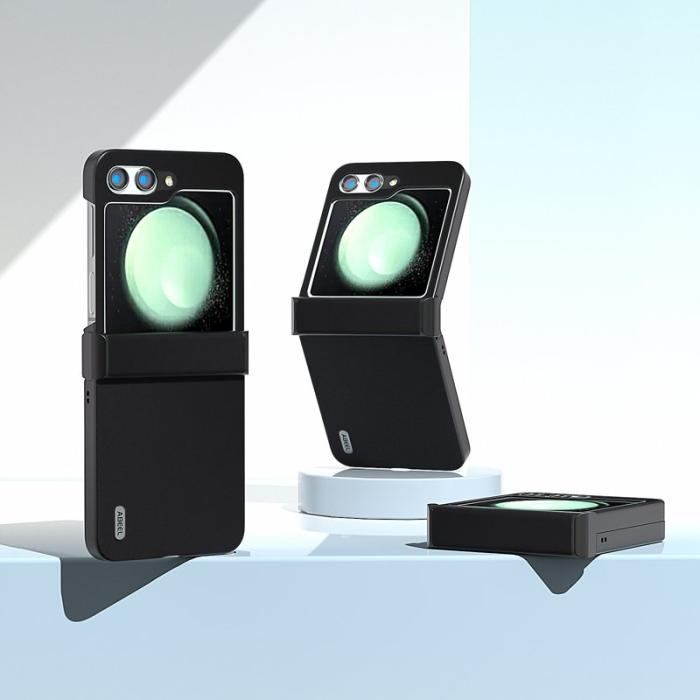 ABEEL - ABEEL Samsung Galaxy Z Flip5 Skal Silky Touch Äkta Läder - Svart