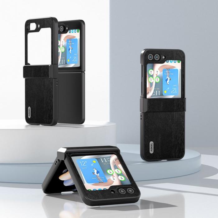 ABEEL - ABEEL Samsung Galaxy Z Flip5 Skal Trätextur Svart