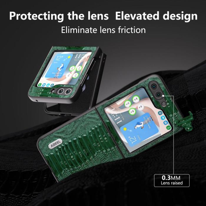 ABEEL - ABEEL Samsung Galaxy Z Flip5 Slim Case Grön Crocodile Texture
