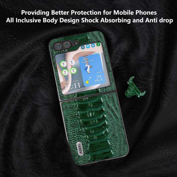 ABEEL - ABEEL Samsung Galaxy Z Flip5 Slim Case Grön Crocodile Texture