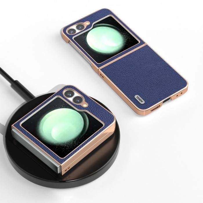 ABEEL - ABEEL Samsung Galaxy Z Flip7 FE 5G Mobilskal Äkta Läder Blå