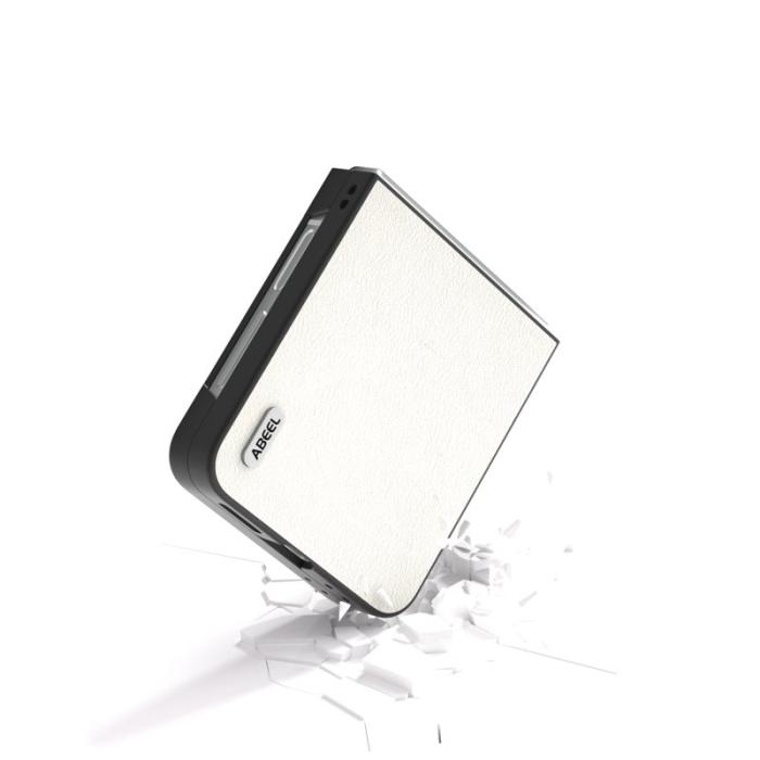 ABEEL - ABEEL Samsung Galaxy Z Flip7 FE 5G Mobilskal Äkta Läder Grå Vit