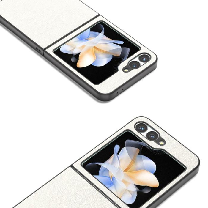 ABEEL - ABEEL Samsung Galaxy Z Flip7 FE 5G Mobilskal Äkta Läder Grå Vit