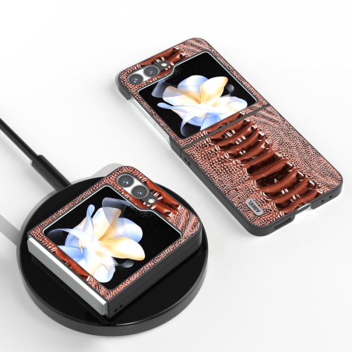 ABEEL - ABEEL Samsung Galaxy Z Flip7 FE 5G Skal Äkta Läder Kaffe
