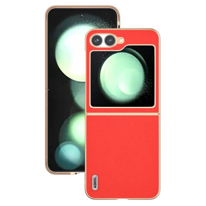 ABEEL - ABEEL Samsung Galaxy Z Flip7 FE 5G Mobilskal Äkta Läder Röd