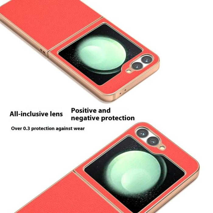 ABEEL - ABEEL Samsung Galaxy Z Flip7 FE 5G Mobilskal Äkta Läder Röd