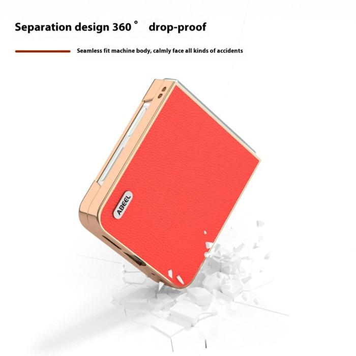 ABEEL - ABEEL Samsung Galaxy Z Flip7 FE 5G Mobilskal Äkta Läder Röd