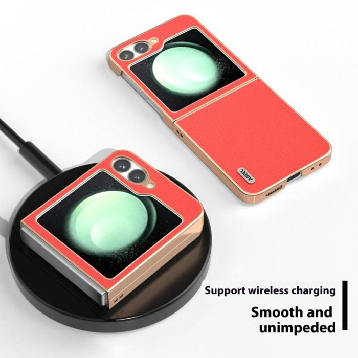 ABEEL - ABEEL Samsung Galaxy Z Flip7 FE 5G Mobilskal Äkta Läder Röd