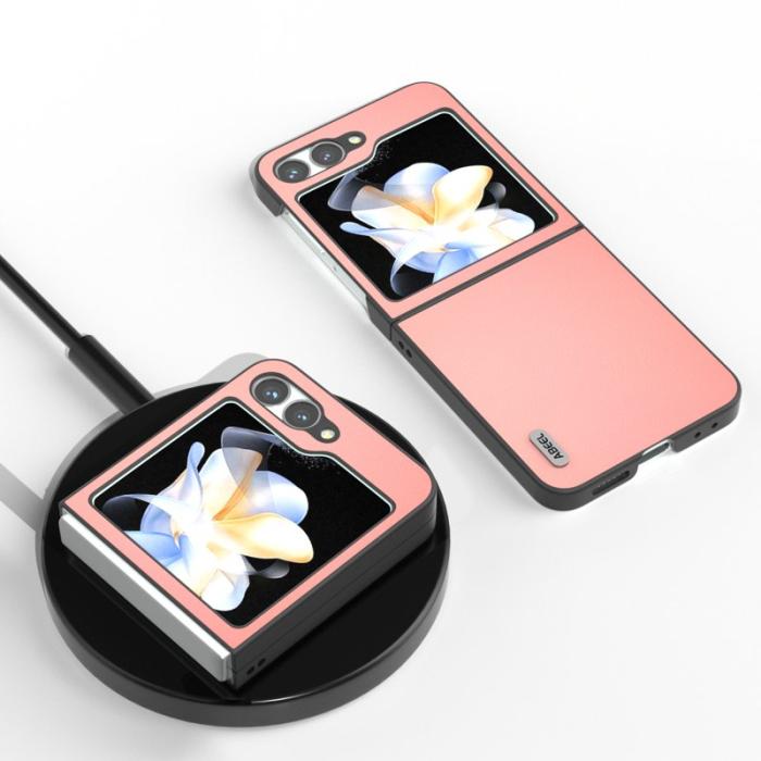 ABEEL - ABEEL Samsung Galaxy Z Flip7 FE 5G Mobilskal Äkta Läder Rosa