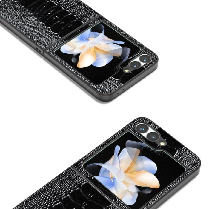 ABEEL - ABEEL Samsung Galaxy Z Flip7 FE 5G Skal Äkta Läder Svart