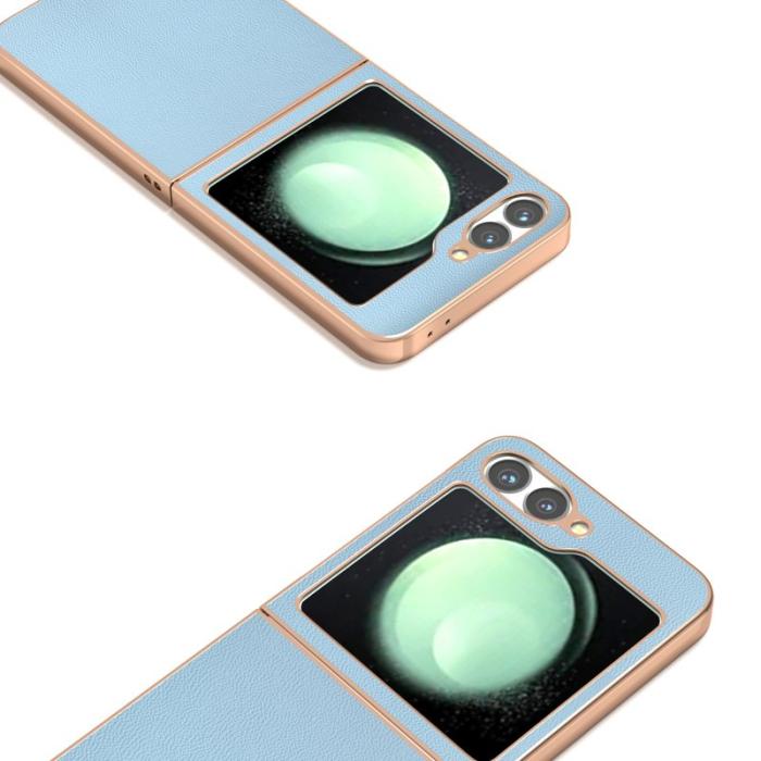 ABEEL - ABEEL Samsung Galaxy Z Flip7 FE 5G Mobilskal Äkta Läder - Blå