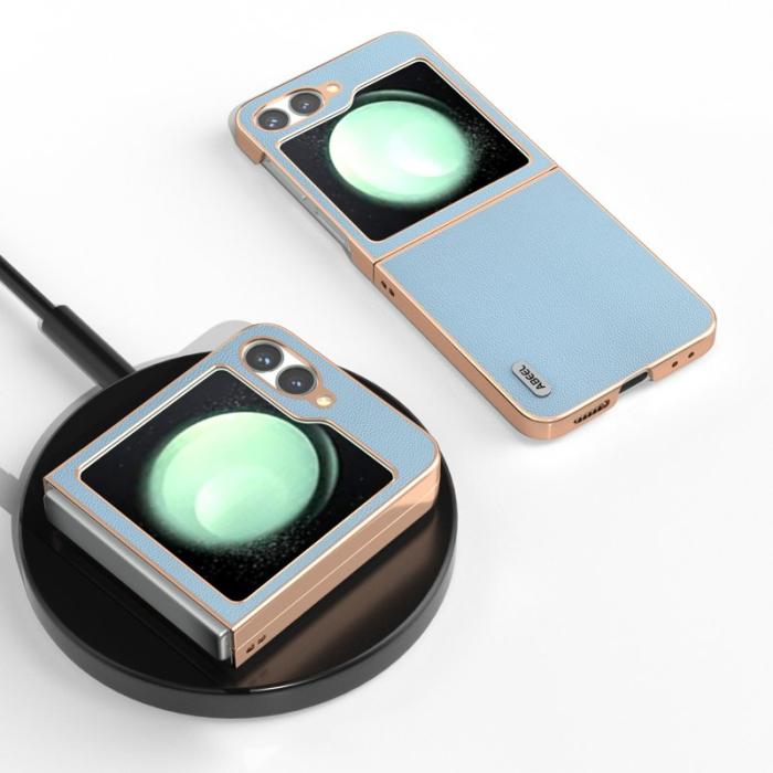 ABEEL - ABEEL Samsung Galaxy Z Flip7 FE 5G Mobilskal Äkta Läder - Blå