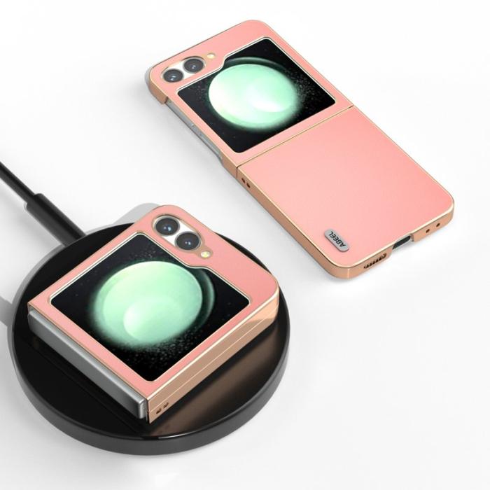 ABEEL - ABEEL Samsung Galaxy Z Flip7 FE 5G Mobilskal Äkta Läder Rosa