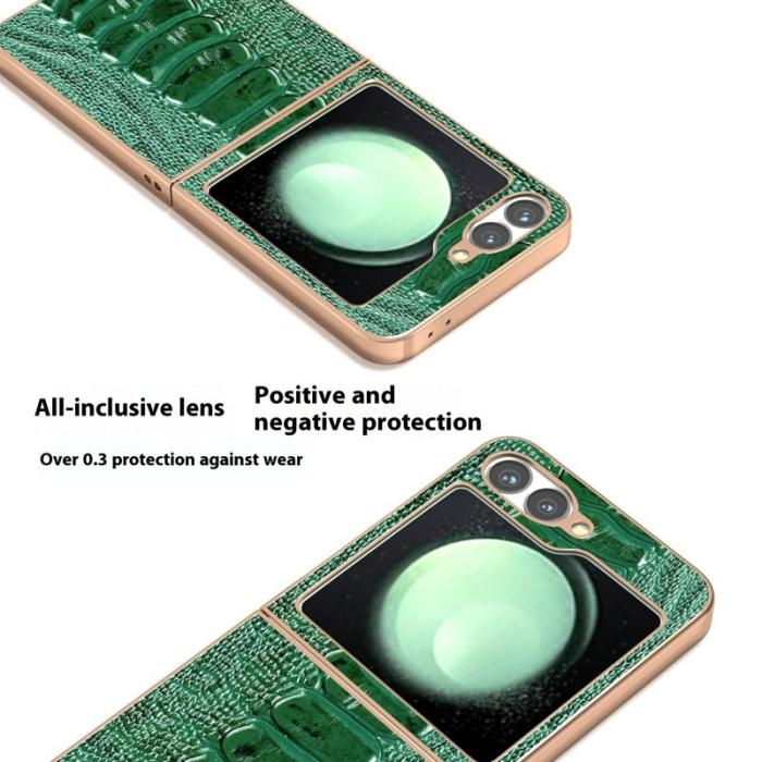 ABEEL - ABEEL Samsung Galaxy Z Flip7 FE 5G Mobilskal Grön Äkta Läder