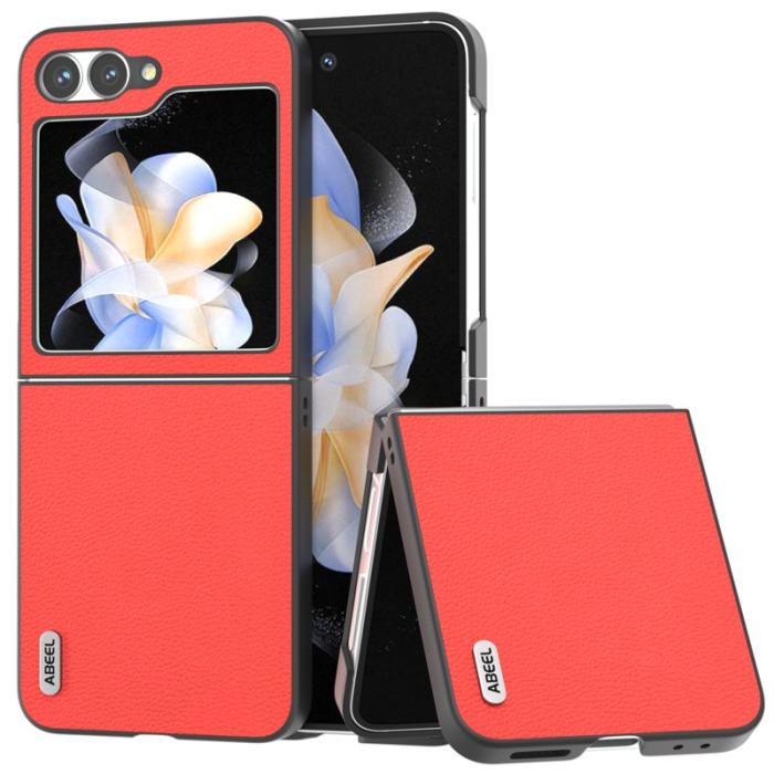 ABEEL - ABEEL Samsung Galaxy Z Flip7 FE 5G Mobilskal i äkta läder - Röd