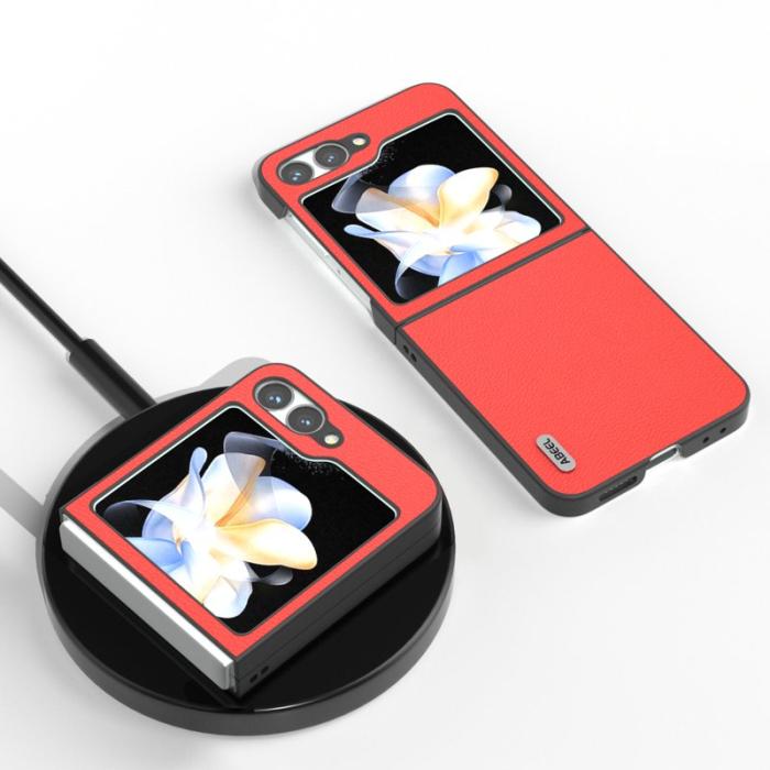 ABEEL - ABEEL Samsung Galaxy Z Flip7 FE 5G Mobilskal i äkta läder - Röd