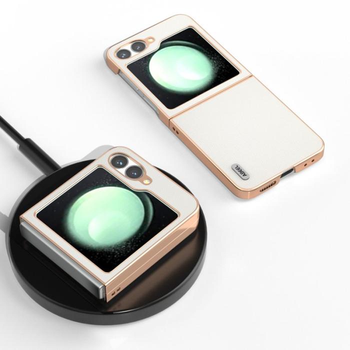 ABEEL - ABEEL Samsung Galaxy Z Flip7 FE 5G Mobilskal i äkta läder - Vit