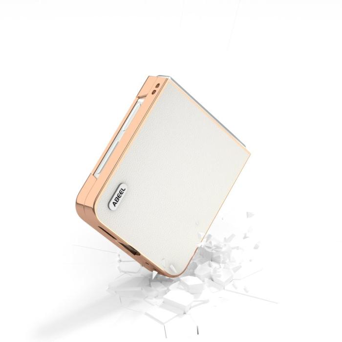 ABEEL - ABEEL Samsung Galaxy Z Flip7 FE 5G Mobilskal i äkta läder - Vit