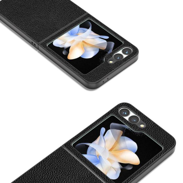 ABEEL - ABEEL Samsung Galaxy Z Flip7 FE 5G Skal Litchi Textur Svart
