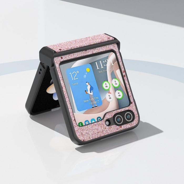 ABEEL - ABEEL Samsung Galaxy Z Flip7 FE 5G Skal PU Läder Glittrig Rosa
