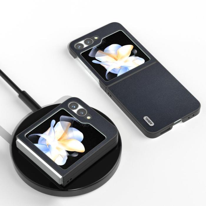 ABEEL - ABEEL Samsung Galaxy Z Flip7 FE 5G Skal Svart Kantskydd Läder Blå